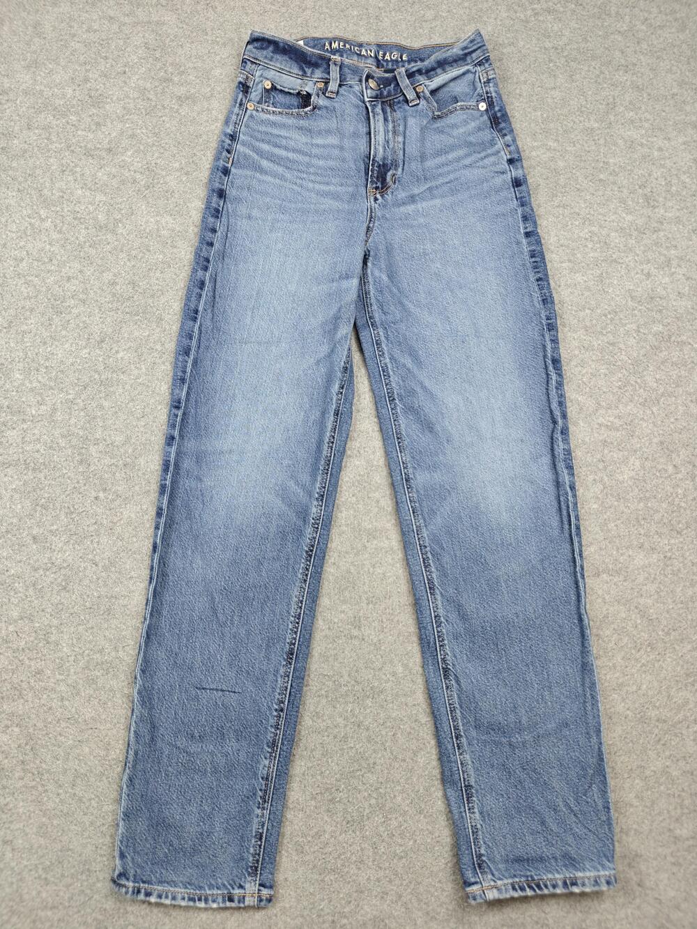 American Eagle Super High-Rise Baggy Straight Jeans Womens 00 Blue Wash
